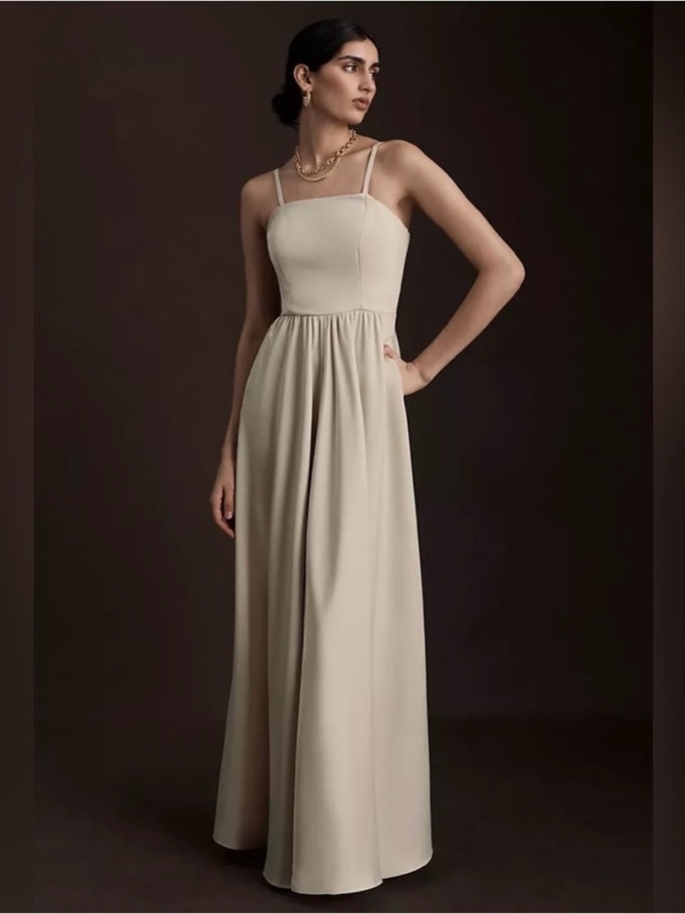 BHLDN Elsie Straight-Neck Satin A-Line Gown , size 8